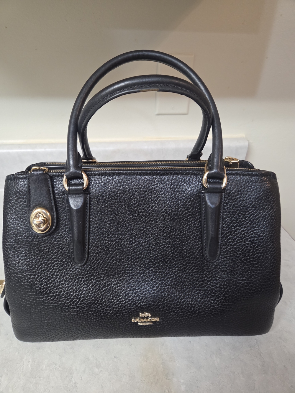 Coach Pebbled Leather Satchel Handbag - Black